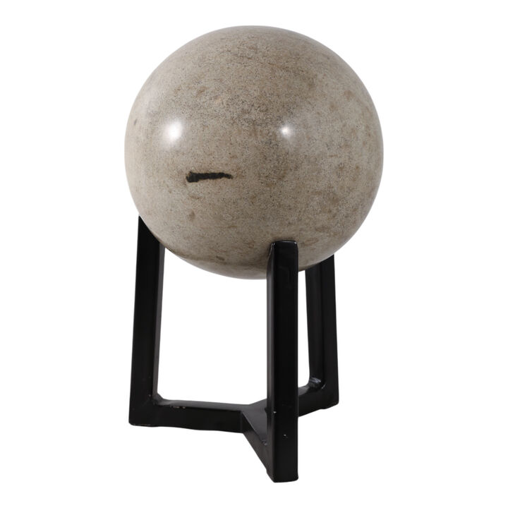 14x8" Marble Orb On Stand, Ivory/black