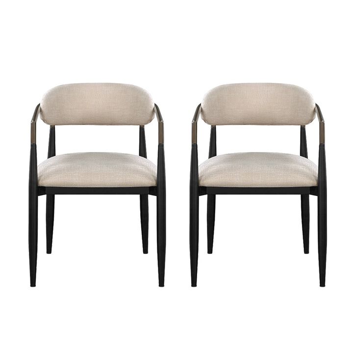 Simple Relax Set of 2 Upholstered Dining Side Chairs in Beige and Black