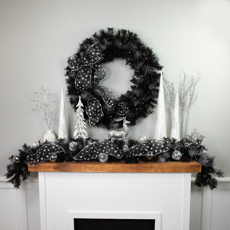 6' Pre-Lit Black Artificial Christmas Garland with Timer - Warm White LED Lights
