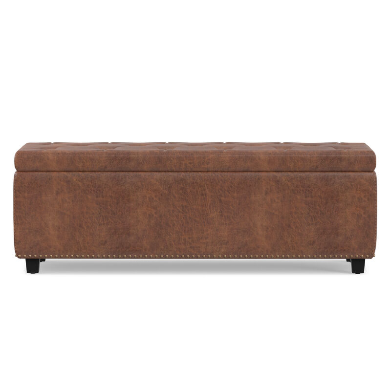 Hamilton 48 inch Wide Transitional Rectangle Storage Ottoman in Distressed Umber Brown Vegan Faux Leather, Assembled image number 5