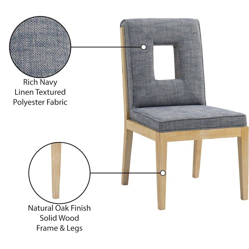 Meridian Furniture Gwendolyn Navy Linen Textured Fabric Dining Side Chair, Set of 2