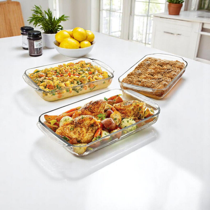 Glass 3-Piece Oven-Safe Bakeware Set &ndash; Casserole Baking Dishes, Dishwasher and Microwave Safe