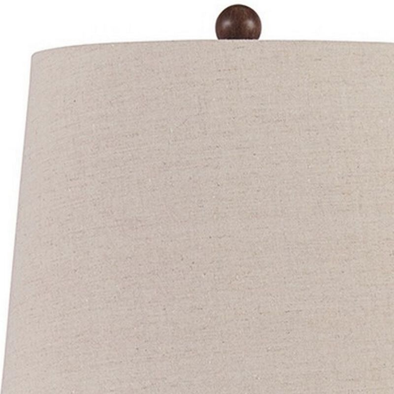 Tapered Fabric Shade Table Lamp with Turned Base, Set of 2, Gray and Brown-Benzara image number 4