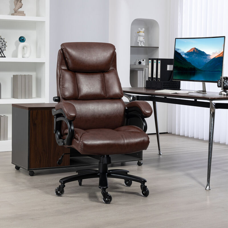 Vinsetto 400lbs Big and Tall Executive Office Chair with Heavy Duty Metal Base and Wheels, High Back PU Ergonomic Computer Desk Chair with thick padded, Dark Brown