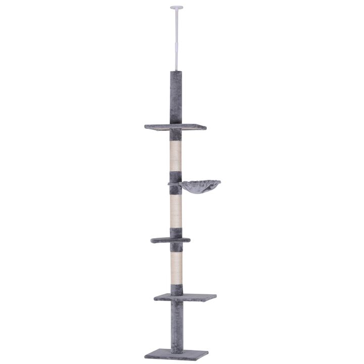 Grey Cat Climbing Tower: 85" Vertical Tree with Scratching Posts