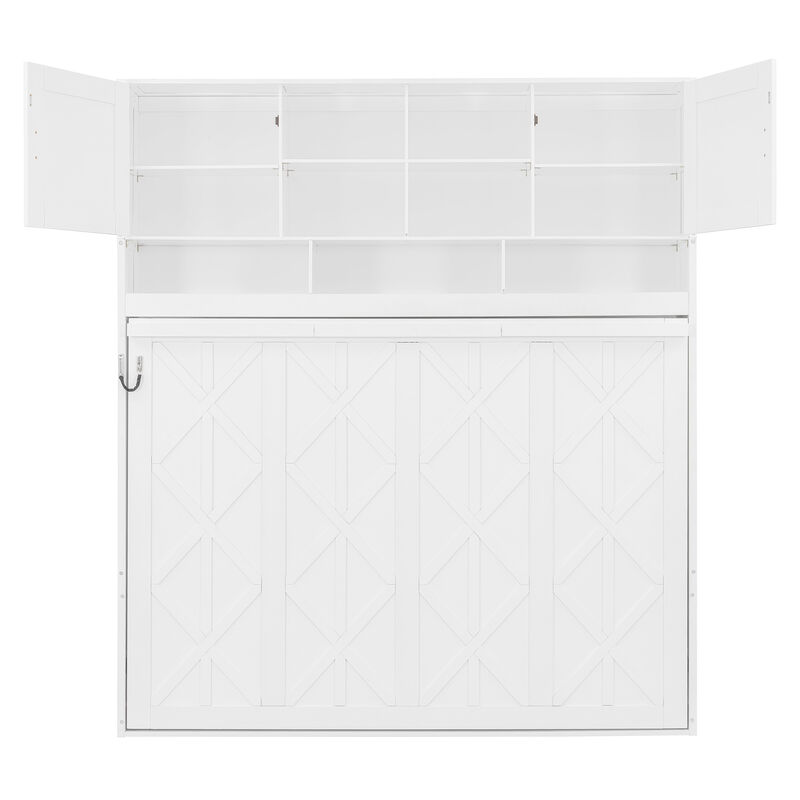 Whisen Queen Size Wall Murphy Bed with Ample Storage Space and Diamond Stripes