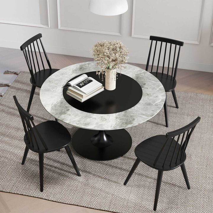 Set of 4 Black Windsor Dining Chairs With Solid Rubber Wood Frame