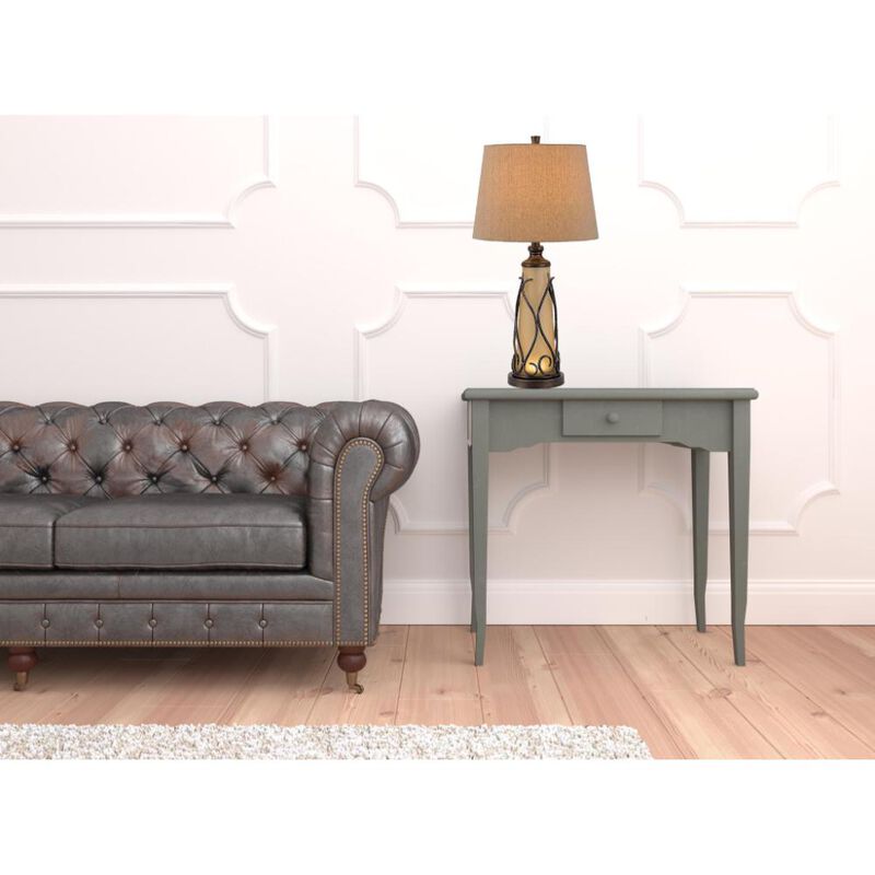 Hivvago 30" Brown Metal Two Light Table Lamp With Brown Empire Shade