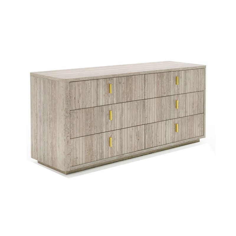 Noe Mali Dresser, 6 Drawers w Metal Handles, 68 Inch, Gray Laminate image number 0