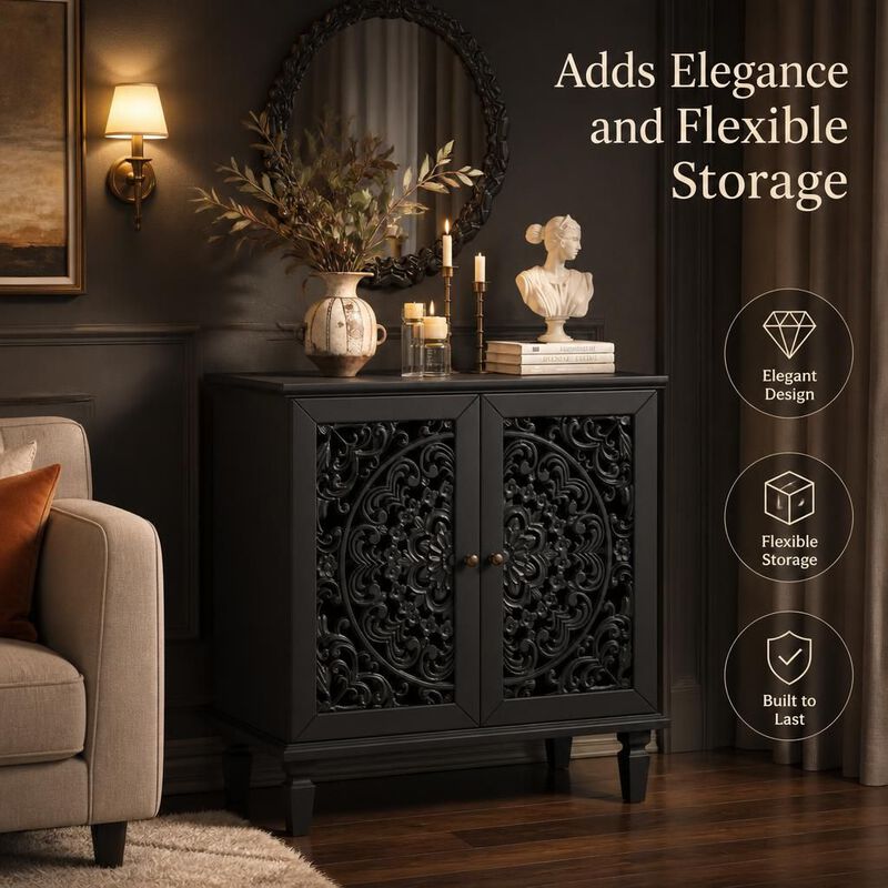 Hollow-Carved 2-Door Accent Cabinet image number 4