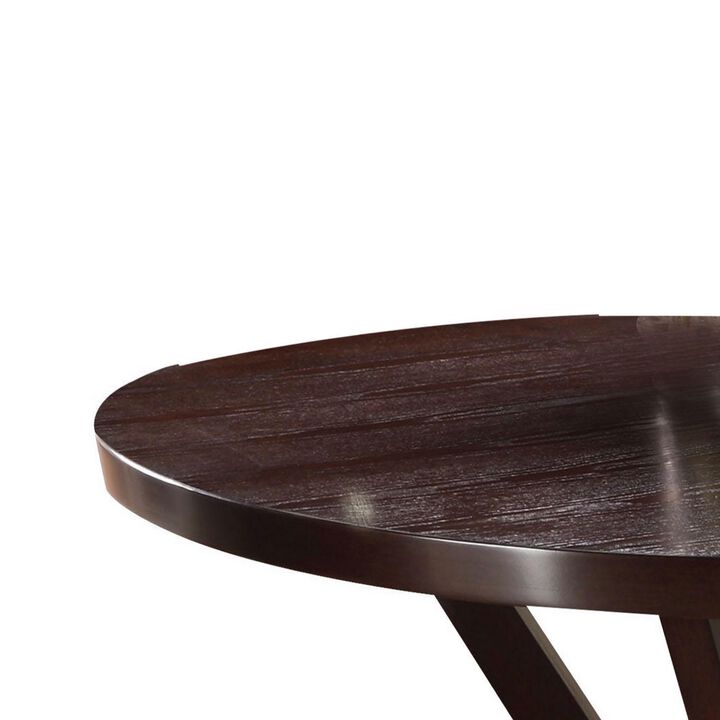 Round Wooden Dining Table, Espresso Brown - Benzara