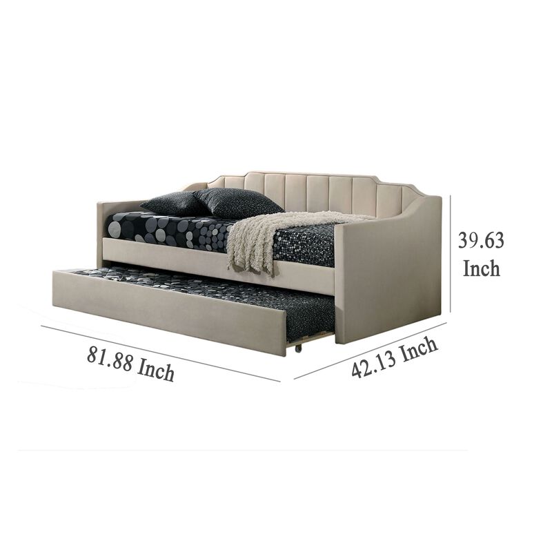 Oren Twin Daybed with Staircase Headboard, Beige Channel Tufted Fabric image number 5
