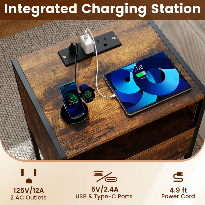 Modern Nightstand with Charging Station, USB Ports and Electrical Outlets image number 4