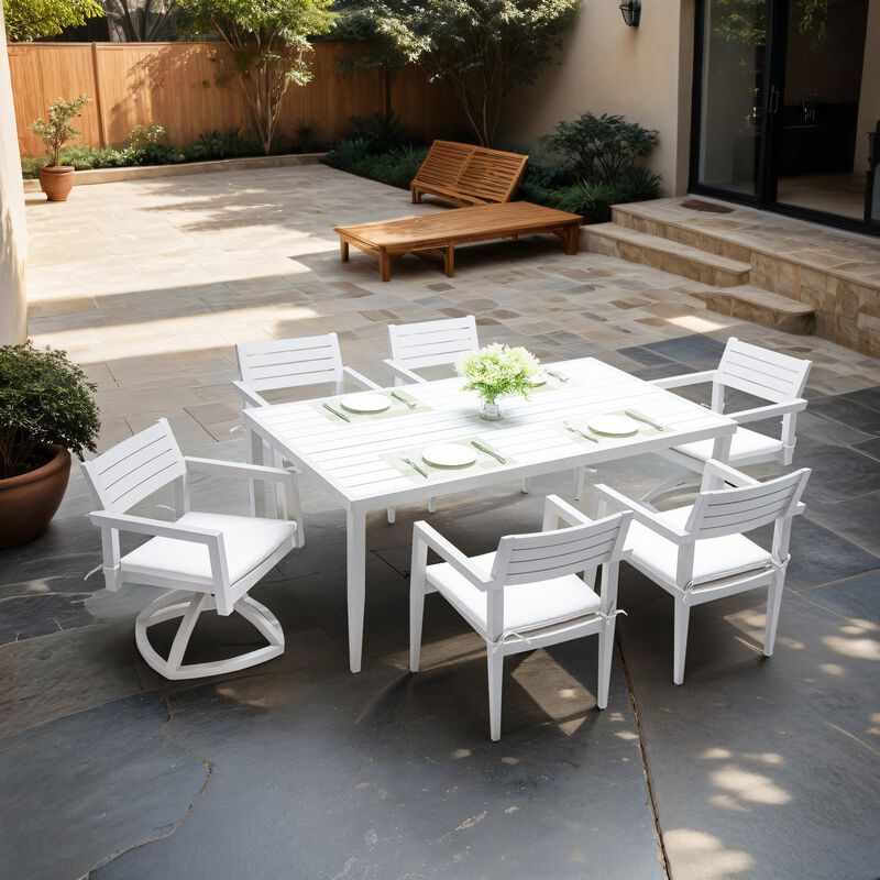 MONDAWE 7-Piece Modern Patio Dining Set with 4 Dining Chairs & 2 Swivel Rockers and Two-tone Table Top Rectangle Table image number 1
