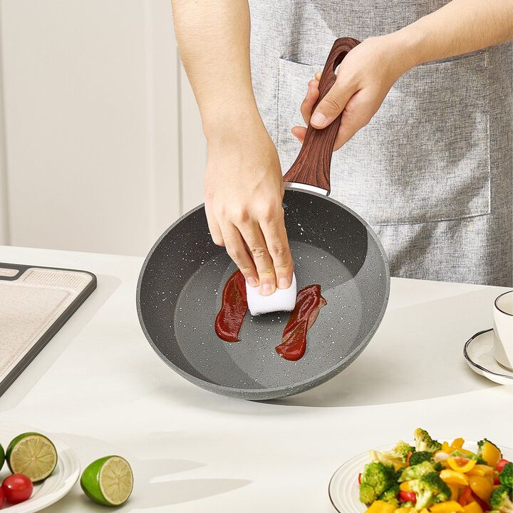 3 Piece Nonstick Frying Pan Set, Aluminum Skillets with Heat Resistant Handles-Grey