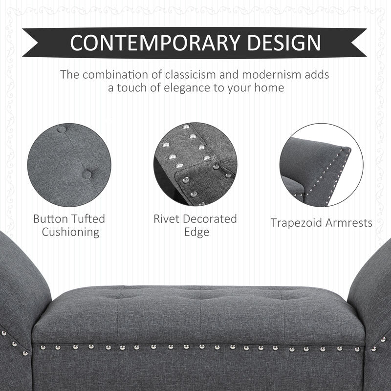HOMCOM Modern Button Tufted Sitting Bench, Accent Fabric Upholstered Ottoman for Bedroom or Living Room, Charcoal Grey