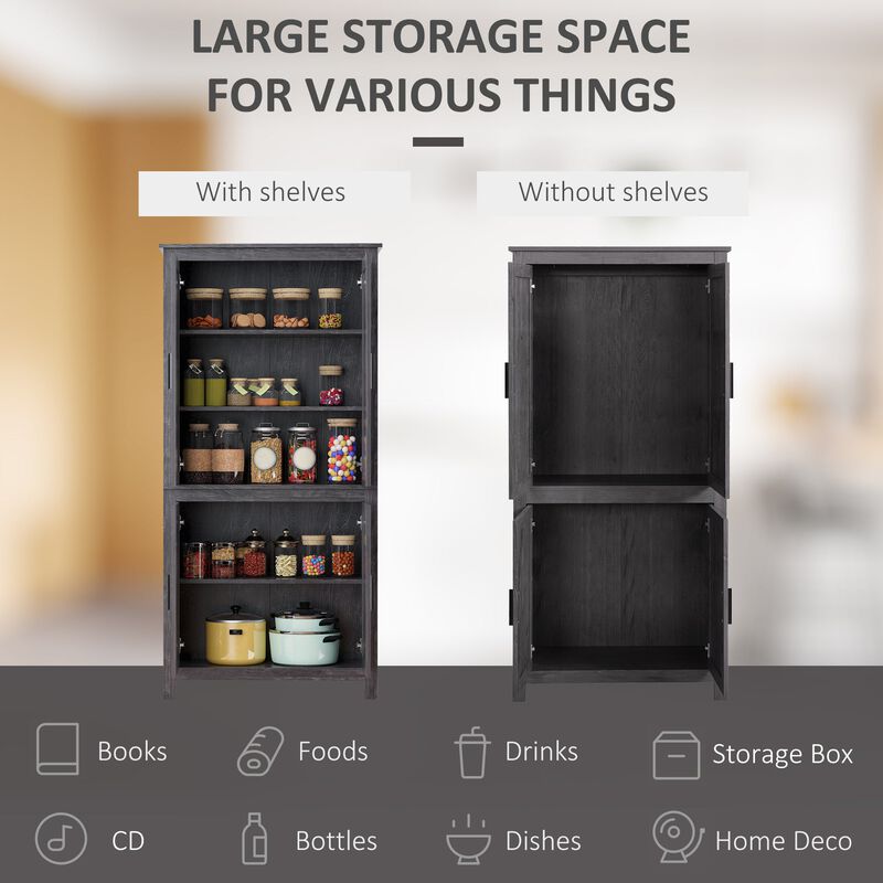 64" 4-Door Kitchen Pantry, Freestanding Storage Cabinet with 3 Adjustable Shelves for Kitchen, Dining or Living Room, Grey