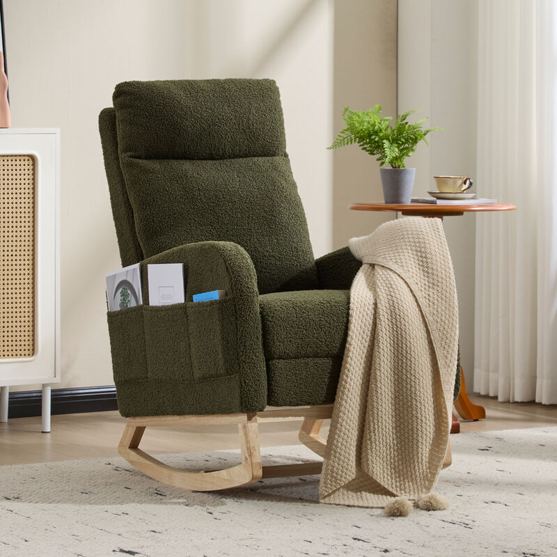 Upholstered Modern Rocking Chair with Solid Wood Legs and Ergonomic High Backrest image number 8