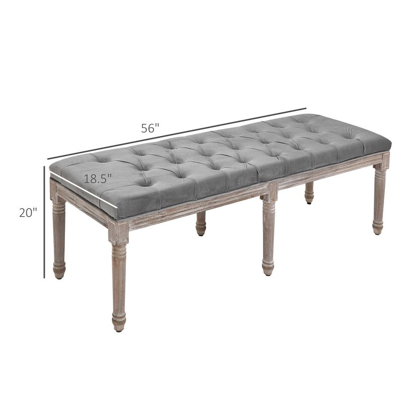 Grey Living Room Bench: Upholstered Fabric Ottoman with Wood Legs