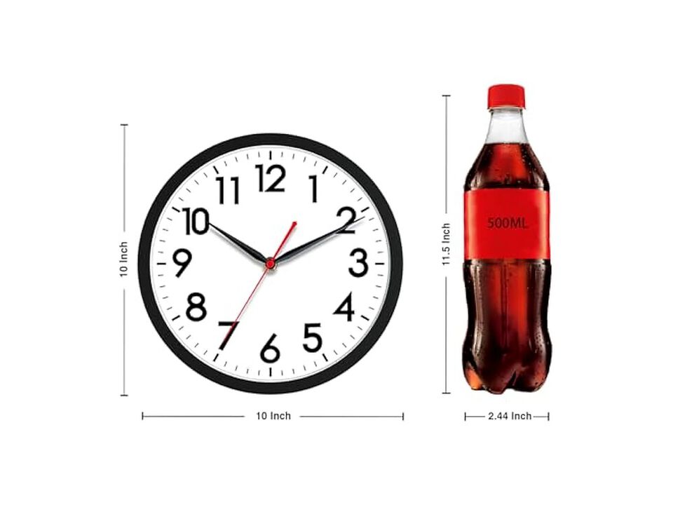 Classic Black Wall Clock 10 Inch Silent Non Ticking Modern Battery Operated
