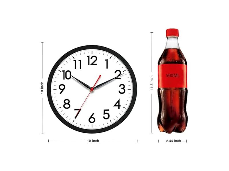 Classic Black Wall Clock 10 Inch Silent Non Ticking Modern Battery Operated image number 1
