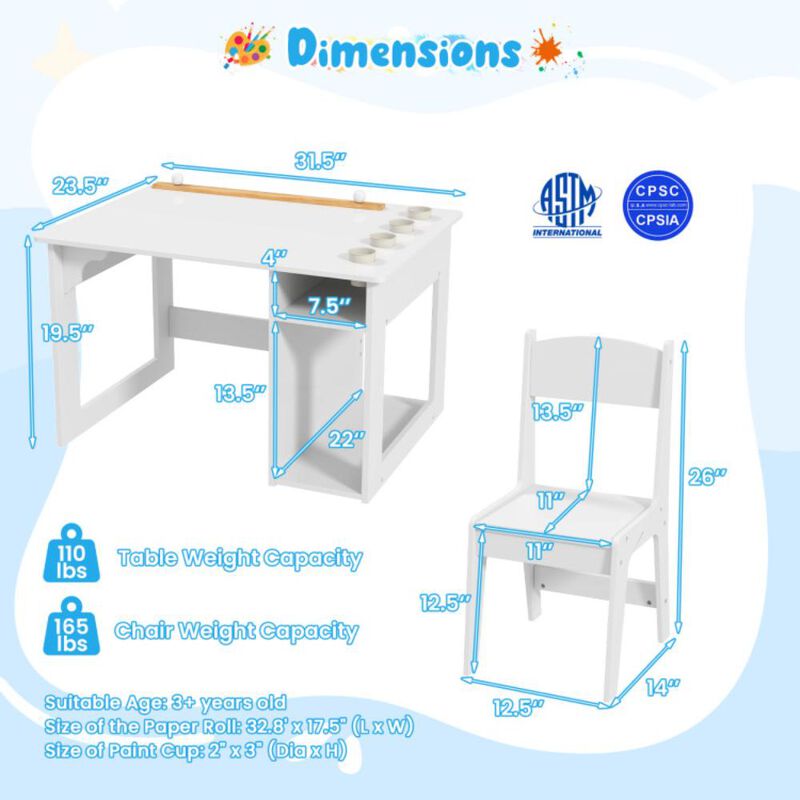 Hivvago Kids Art Table and Chair Set Toddler Craft Drawing Desk