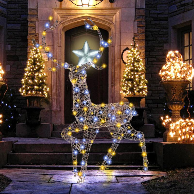 Hivvago 4.6 Feet Pre-Lit Christmas Reindeer with 170 Cold and Warm LED Lights
