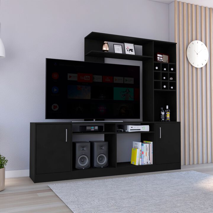 King Entertainment Center for TV&acute;s up 78", Double Door Cabinet, Storage Spaces, Six External Shelves, Black