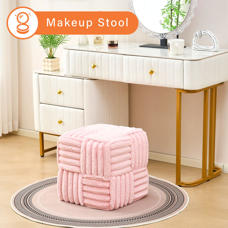 Corduroy Square Ottoman, Padded Foot Stool and Vanity Bench for Bedroom, Hallway, or Living Room image number 5