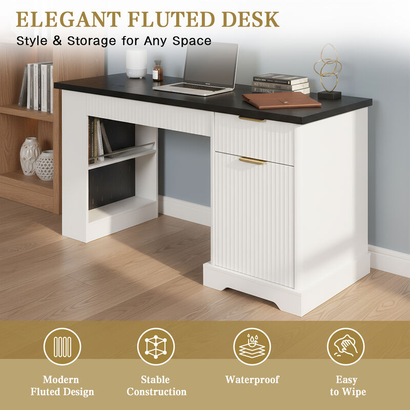 Merax Fluted Home Office Desk - Built-In Charging Station & Versatile Storage image number 6