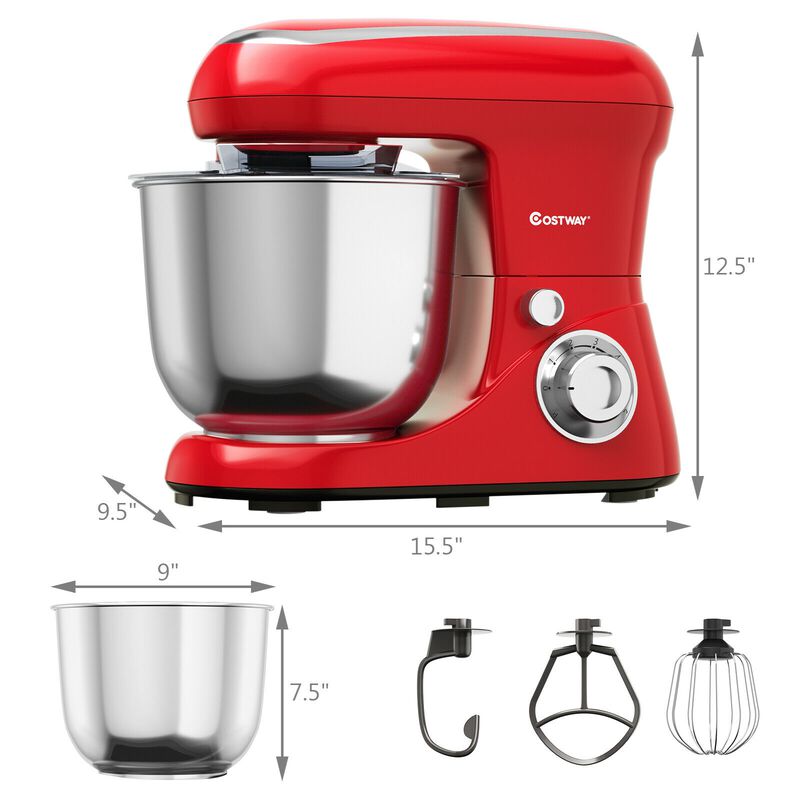 5.3 Qt Stand Kitchen Food Mixer 6 Speed with Dough Hook Beater-Red