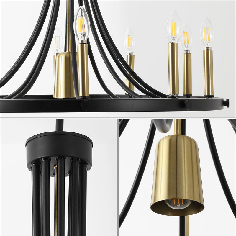 Dante 11-Light Transitional Modern Iron Adjustable Wagon Wheel LED Chandelier with Downlight