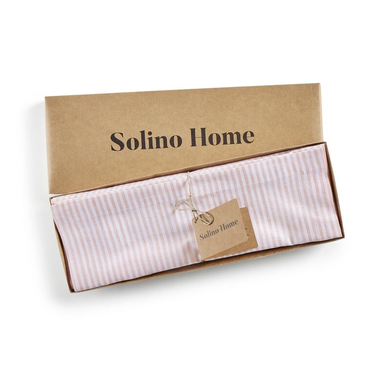 Solino Home 100% Pure Linen Placemats 14 x 19 Inch Set of 4 - Narrow Stripe