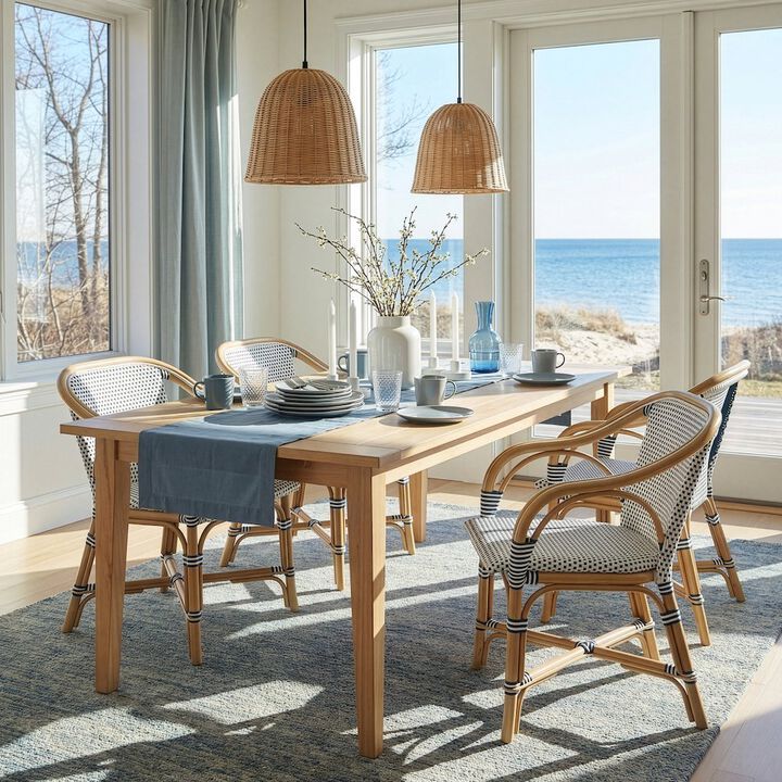 Butler Specialty Portofino 18.75 in. Seat Height Rattan Arm Chair, White and Navy