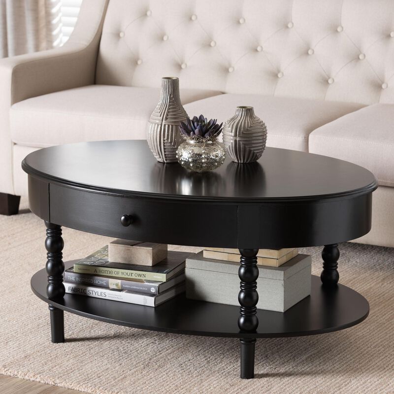 Baxton Studio Malinda Classic Black Wood 1 Drawer Coffee Table with Spindle Legs