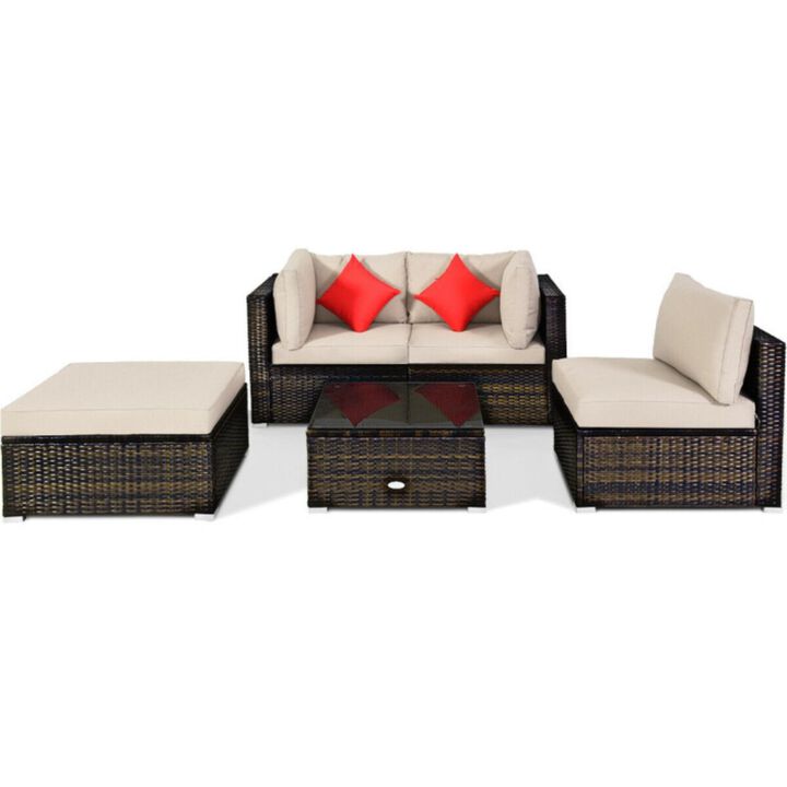 Hivvago 5 Pieces Outdoor Patio Rattan Furniture Set Sectional Conversation with Cushions
