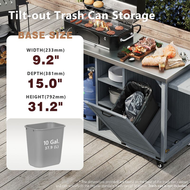 Whisen 78.3" Outdoor Grill Island with Foldable Side Table, Stainless Steel Top & Hidden Trash Storage image number 6