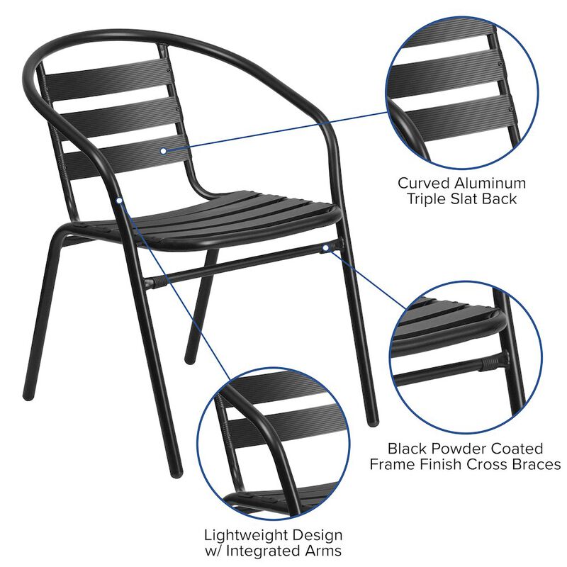 Flash Furniture 7 Piece Set - 55" Tempered Glass Patio Table, 6 Black Metal Chairs image number 2