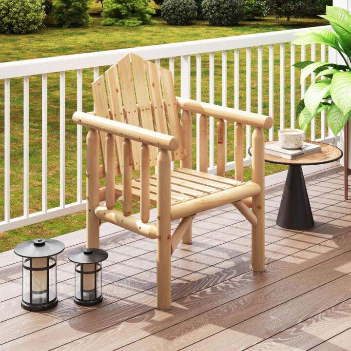 Hivvago Outdoor Wood Armchair Wooden Patio Dining Chair with Armrests