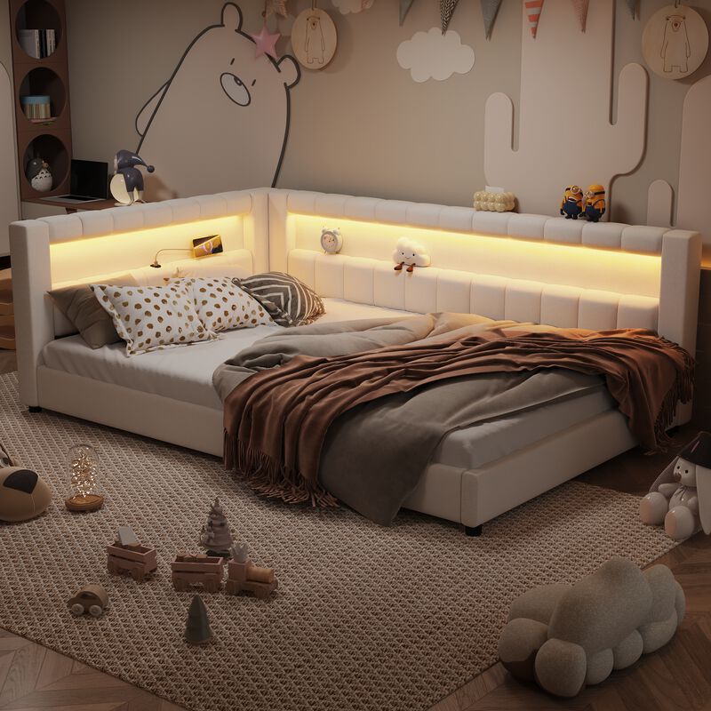 Merax Upholstered Platform Bed with LED Light Strip & USB Charging Port image number 4