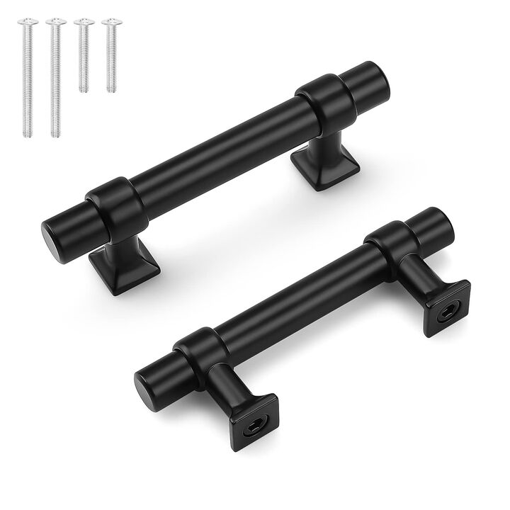 knobelite 30 Pack Matte Black Cabinet Pulls, 2.5 inch Cabinet Handles for Kitchen Bathroom, Black Stainless Steel T Bar Drawer P