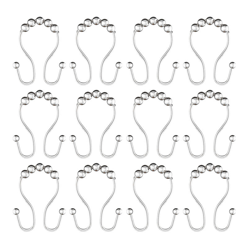 Stainless Steel Double Shower Curtain Hooks, Set of 12 image number 3