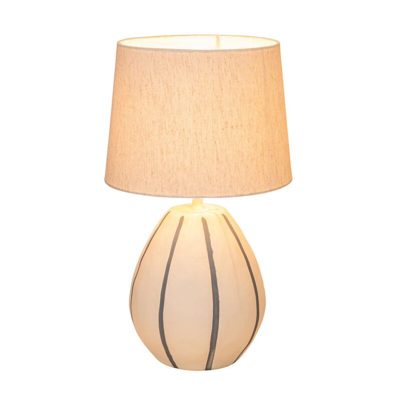 Stoneware Table Lamp with Hand-Painted Blue Stripes and Linen Shade image number 3