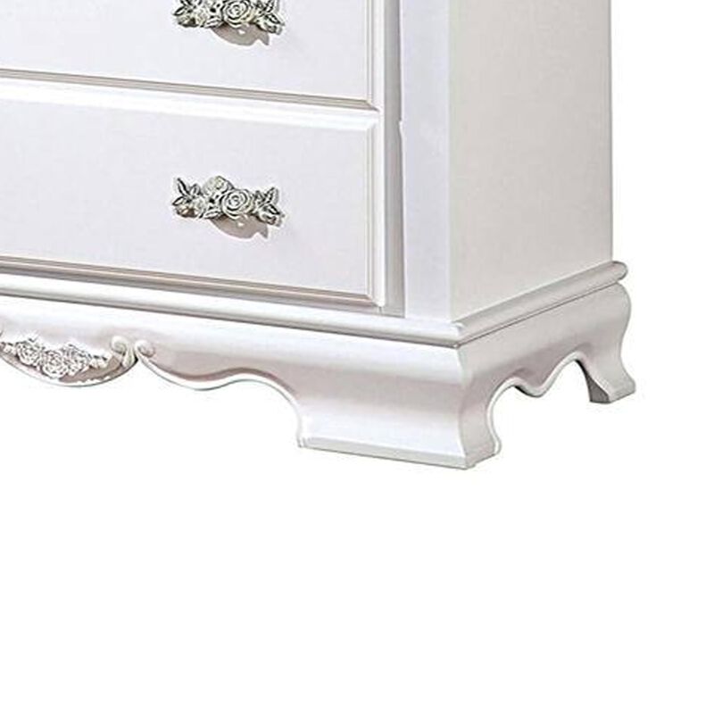 Benjara Auri 52 Inch Tall Dresser Chest, 5 Drawers, Crown Molding, White Wood