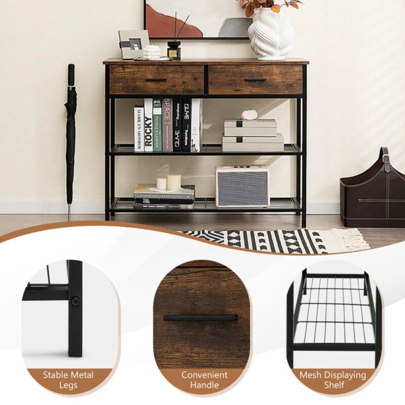 Hivvago Entryway Table with 2 Drawers and 2-Tier Shelves