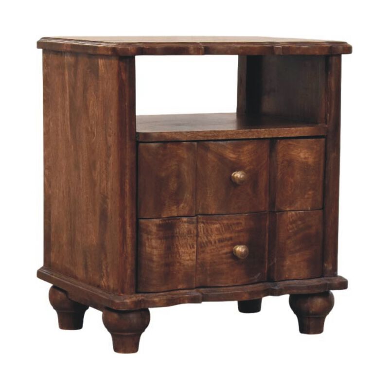 Artisan FurnitureSolid Wood 2-Drawer Bedside with Open Shelf,Brown