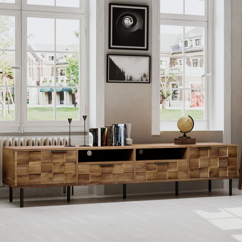 Merax Mid-Century TV Stand with Closed Cabinets image number 2