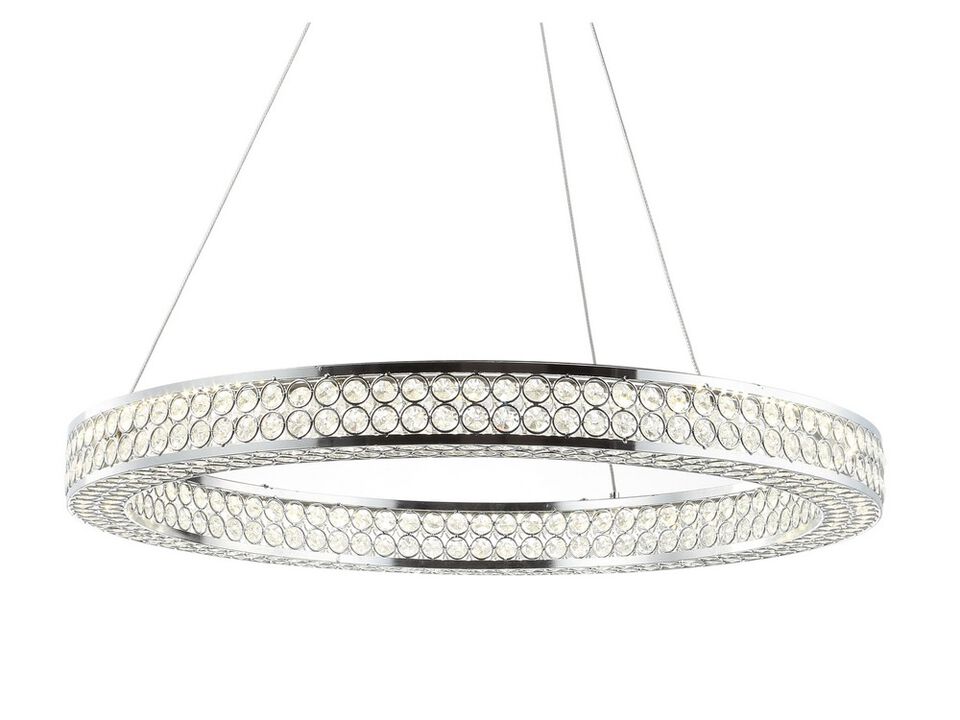 Benton 24.7" Round Integrated LED Crystal/Metal Pendant, Chrome/Clear