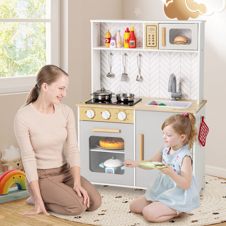 Kids Kitchen Playset with Lights Sounds Microwave Stoves Sink Oven and Cooking Accessories