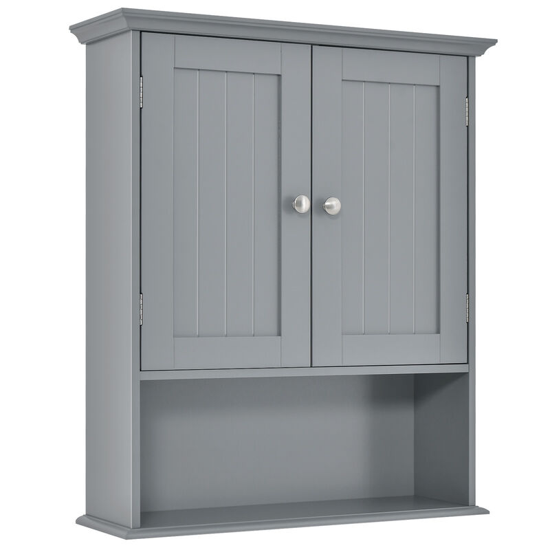 Wall Hanging Bathroom Cabinet with Enclosed Storage and Open Shelves